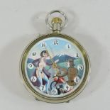 A plated pocket watch, with a painted dial,