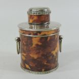 A faux tortoiseshell and silver plated tea caddy,