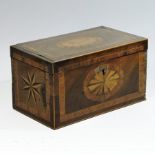 A George III mahogany and inlaid box, of plain square shape, inlaid with a satinwood conch shell,