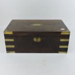 A Victorian mahogany and brass bound writing slope, 45cm, together with a marquetry jewellery box,