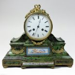 A French simulated green tortoiseshell and gilt metal mounted mantel clock,