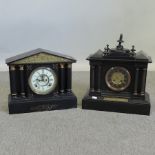 A Victorian black slate mantle clock, 35cm,
