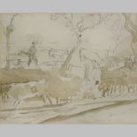 Attributed to Thomas Barclay Hennell, RWS, 1903-1945, Cows Home to Milk, pencil and ash,