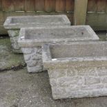 Three reconstituted stone garden troughs,