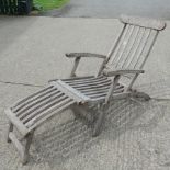 A teak slatted steamer chair