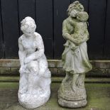 A reconstituted stone figure of a lady with a child, 70cm,