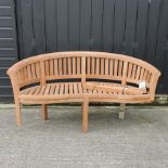 A teak curved garden bench, 158cm,