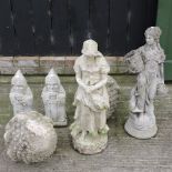 A reconstituted stone garden figure, 72cm tall, together with another smaller,
