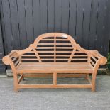 A teak Marlborough style garden bench,