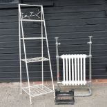 A cream painted metal folding stand, 146cm tall,