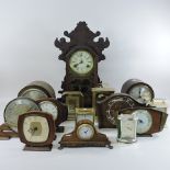 A 19th century American ginger bread clock and various mantel clocks