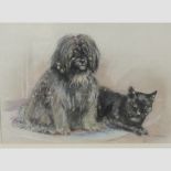 Cecil Elgee, dog and cat, pastel,