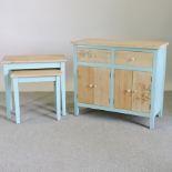 A blue painted side cabinet, 91cm,