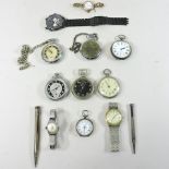 A collection of silver and plated pocket watches