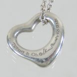 A Tiffany silver heart shaped pendant, on chain,
