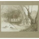 Attributed to Thomas Unwins, landscape, sepia on paper,