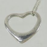 A Tiffany silver heart shaped pendant, on chain,