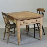 A Victorian pine kitchen table, with a single drawer, 100cm,