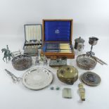 A collection of metalwares, to include a set of Mappin and Webb fish eaters, cased,