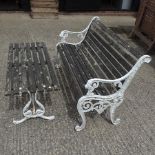 A painted wooden and metal garden bench, 125cm,
