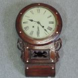 A Victorian rosewood cased drop dial wall clock, with a painted dial,