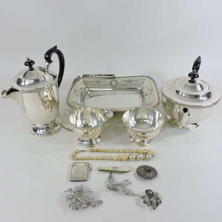 A silver plated teaset,