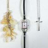 An Emporio Armani smoky quartz ladies necklace, together with a cross pendant,