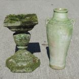 A reconstituted stone bird bath, 80cm tall,