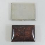 A silver cigarette case, 11cm, together with enamel cufflinks,
