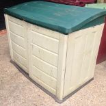 A plastic garden storage box,