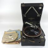 A vintage Columbian wind up gramophone and records