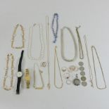 A collection of jewellery, to include a 14 carat gold necklace, other gold bracelets,