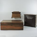 A 19th century tea caddy, together with a writing slope and a cabinet,