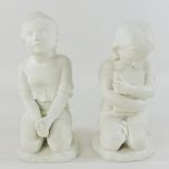 A pair of Parian figures of kneeling children,
