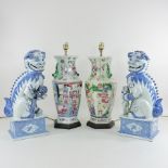 A pair of Chinese pottery blue and white dogs of fo,