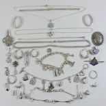 A collection of hall marked silver jewellery, to include necklaces,