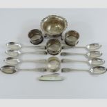 A silver sugar bowl, together with various napkin rings,