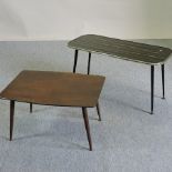 A 1960's glass top coffee table, together with a teak coffee table,