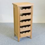 A modern light oak wine rack,