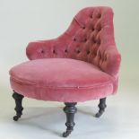 A Victorian pink button back upholstered corner chair