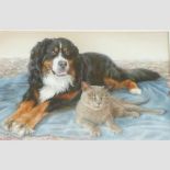 Sarah Butt, the best of friends a dog and a cat, signed,