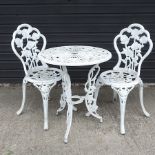 A white painted aluminium garden table, 60cm diameter,