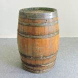 A coppered wooden beer barrel, stamped Salas 1925,