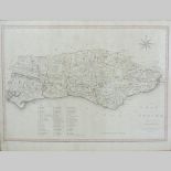 After John Cary, map of Sussex, dated 1805, hand coloured engraving,