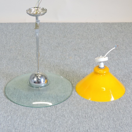 A modern glass and chrome pendant ceiling light,