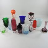 A collection of various coloured glass vases,