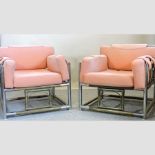 A 1970's tubular chrome framed and upholstered three piece suite,