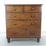 A large 19th century mahogany chest, containing two short over three long graduated drawers,