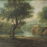 Norwich School, 19th century, river landscape with sheep, oil on panel,