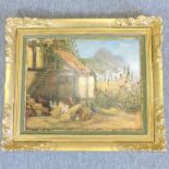 German School, 19th century, mountain landscape with cottage, oil on panel,